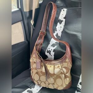 Coach Tan and Brown Signature Shoulder Bag